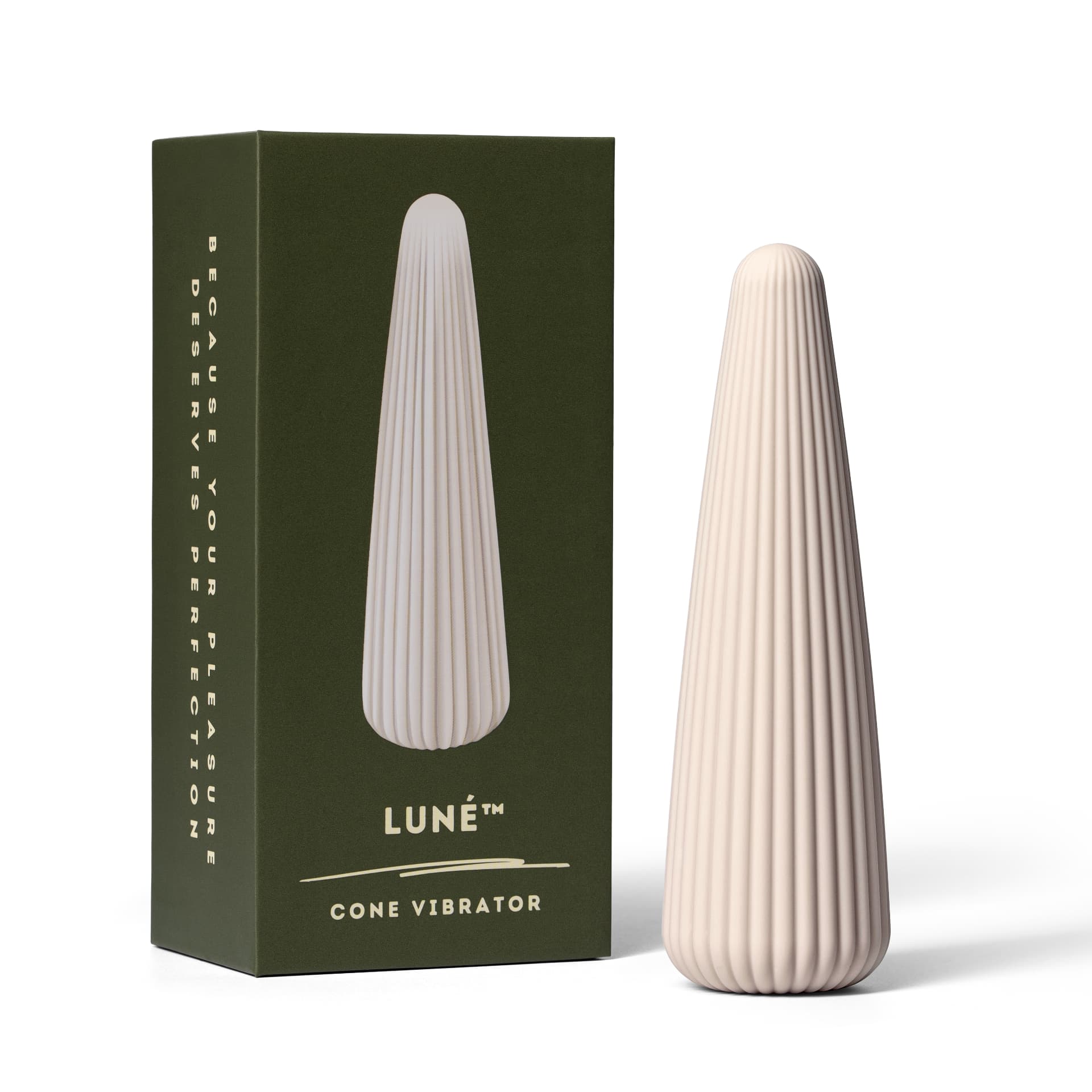 Luné Verpackung von Ladyluv in Oliv mit heller Produktabbildung
